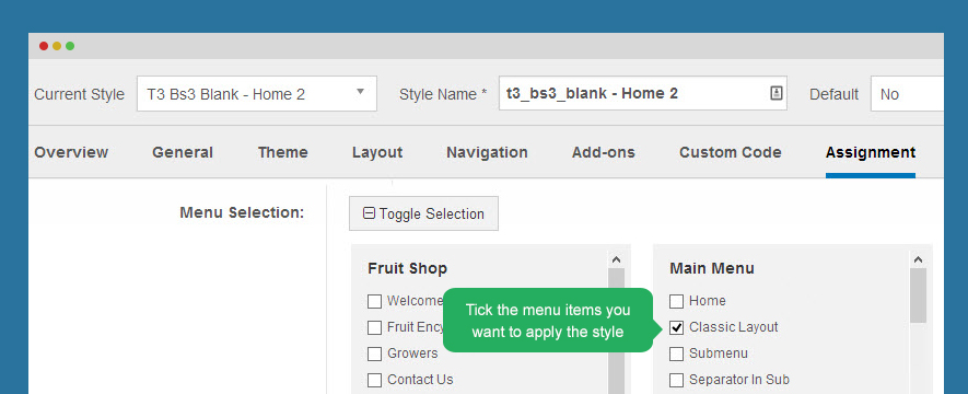 樣式制定菜單項(xiàng)