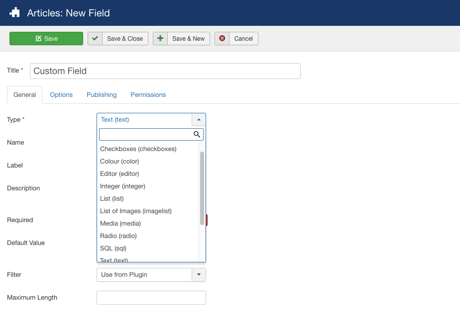 joomla自定義字段