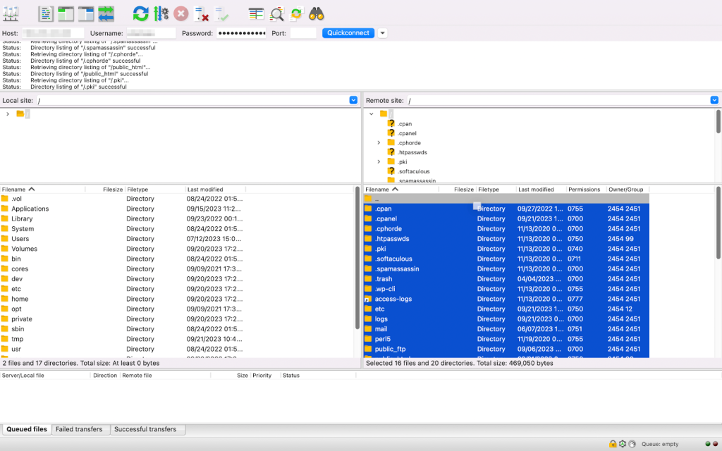 如果您想制作站點文件的完整副本，并且您使用的是 macOS，只需選擇“遠程站點”面板中的第一行，然后點擊鍵盤上的“命令 a”即可。